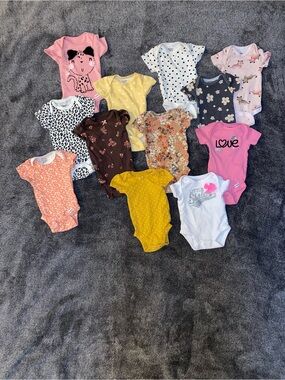 Newborn Size Baby Girl Onesies Bundle 12 Pack Carter’s & Gerber